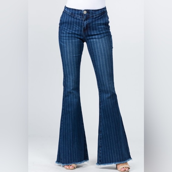 Uniq By Litz Striped Pattern Flared Denim - Picture 3 of 16